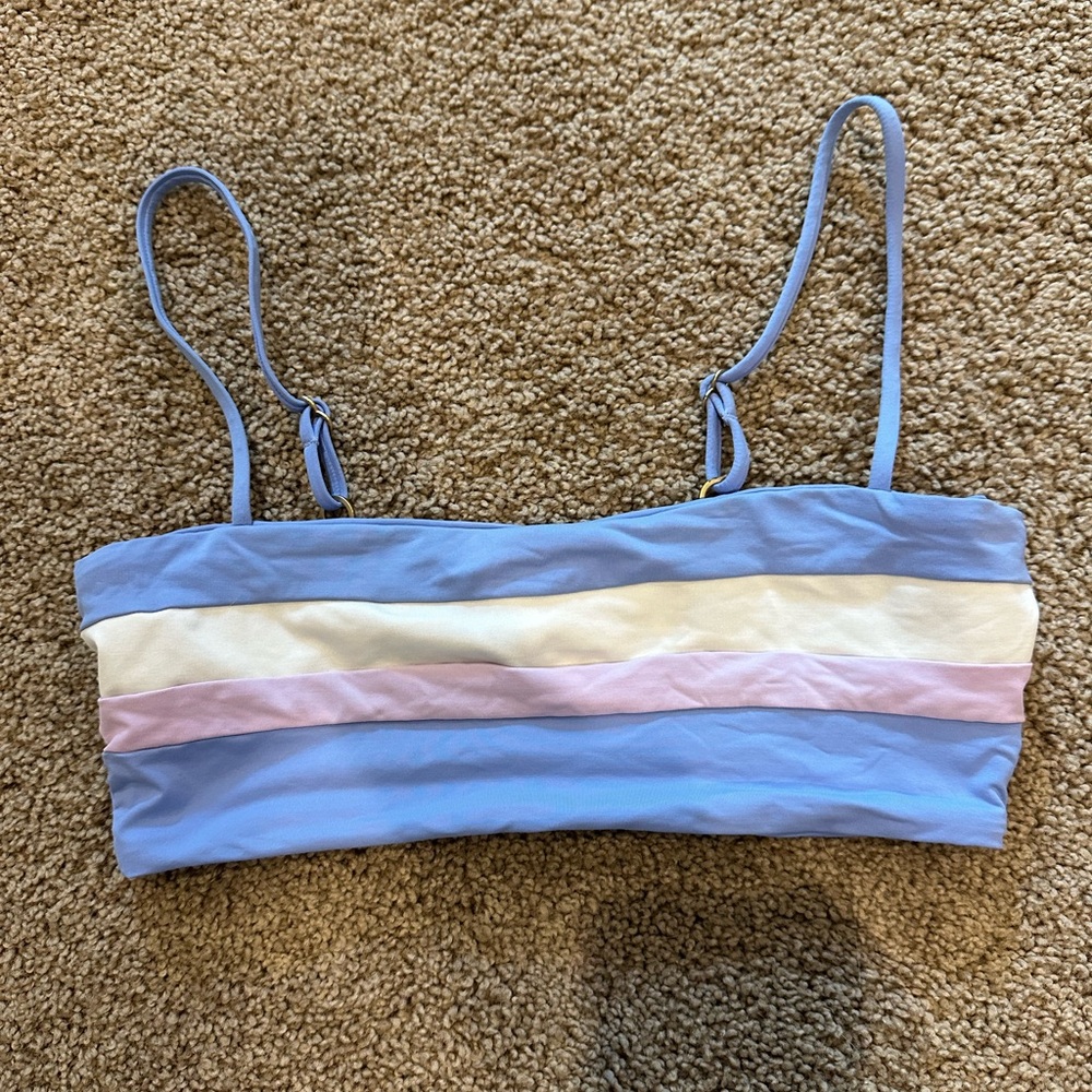L Space Blue and Purple Striped Bikini Top